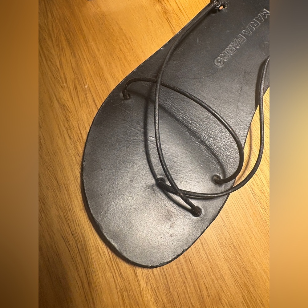 Maria Farro Black Leather Strappy  Sandals